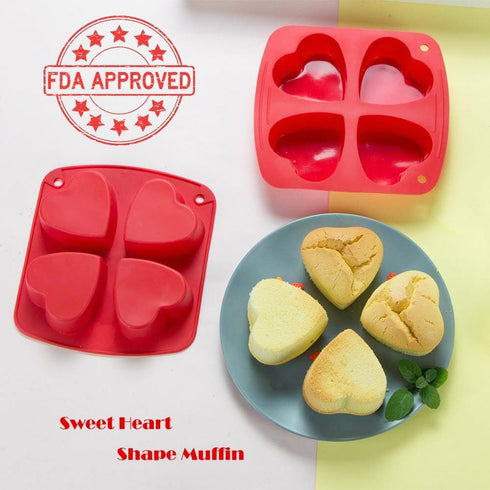 Webake Silicone Heart Mold Heart Shaped Small Cake Pans Muffin Cupcake Mold Tray for Baking, Jelly Pudding Jello Soap Bath Bombs 4 Cavity, 2 Pack...