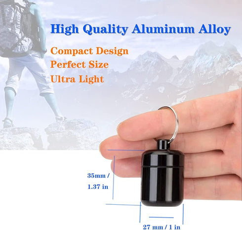 Pill Holder Keychain Container,Portable Aluminium Alloy Waterproof Pill Boxes for Purse Pocket,Small Pill Cases for Outdoor Travel Camping Daily U...