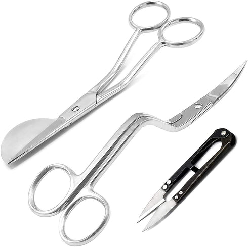 Set Of 2 6" Double Bent Curved Machine Embroidery And Applique Duckbill Scissors With Thread Cutter Nipper Black...