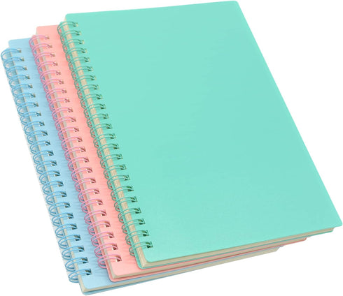 Yansanido Spiral Notebook, 3 Pcs A5 Thick Plastic Hardcover 8mm Ruled 3 Color 80 Sheets -160 Pages Journals for Study and Notes (Light Pink,Light ...