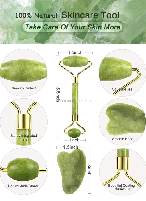 ""GLOW LUX Jade Roller & Gua Sha Facial Tool Set: Boost Radiance and Relaxation with Gentle Massage - Reduce Puffiness, Improve Circulation, and E...