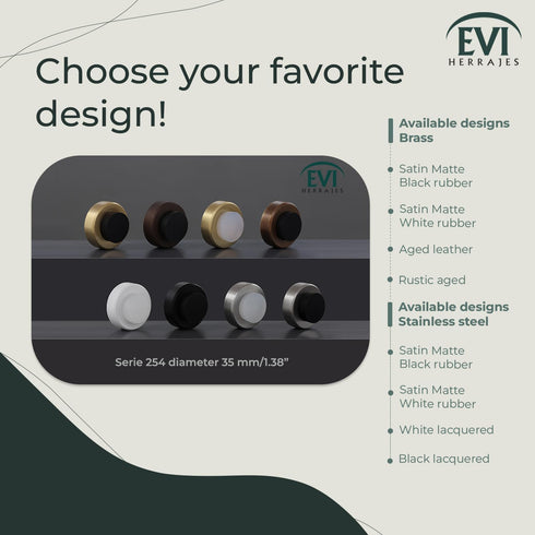 EVI | Wall Mounted Doorstop | Natural Silicone | Adhesive or Screw Installation | Stainless Steel | Mod. I-254 (White Rubber - White Lacquered)...
