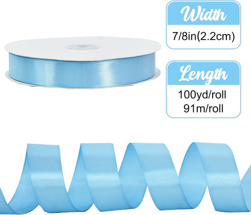 TONIFUL 7/8 Inch x 100yds Sky Blue Satin Ribbon Thin Solid Frabic Ribbons for Gift Wrapping, DIY Crafts Bows, Invitations, Floral Bouquets, Christ...