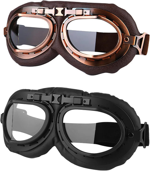 Motorcycle Goggles, 2 Pack Vintage Pilot Style Riding Goggle Burning Man Goggles for Men Women Youth Adult...