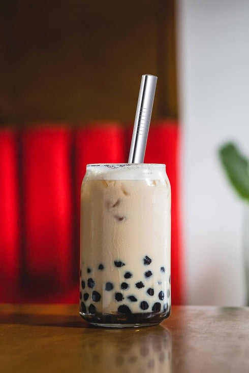 Boba Straws, Reusable Straw Metal Smoothies Jumbo Bubble Tea Tapioca Pearls Milkshake Straws, Pointed Stainless Steel Drinking Straws with Silicon...