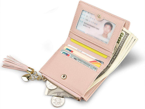 Womens Small Wallet Mini Purse Bifold Slim Card Case Holder Zipper Coin Pocket...