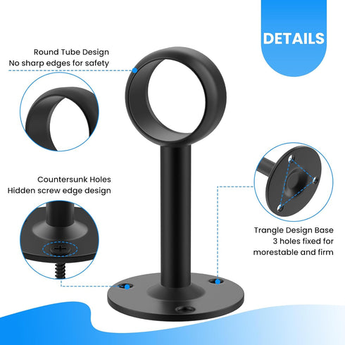SDTC Tech 1-1/4 Inch Curtain Rod Ceiling-Mount Bracket Stainless Steel Flange Rod Holder Closet Pole End Supports Socket with Matching Screws, Bla...