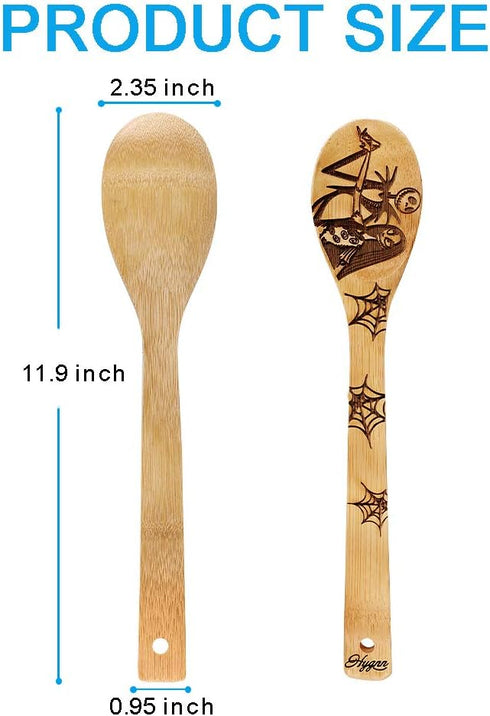 Nightmare Wooden Spoons Great Utensil Set Fun Idea Serving Utensils Burned Bamboo Spoons Kitchen House Warming Present Slotted Spoon 5 Piece...