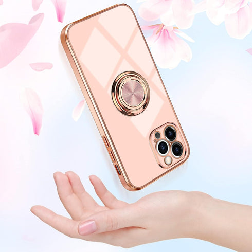 Omorro Rose Gold iPhone 13 Pro Case for Women - Kickstand Ring Holder with 360 Rotation, Magnetic Mount Compatible, Slim Luxury Girly Case in Pink...