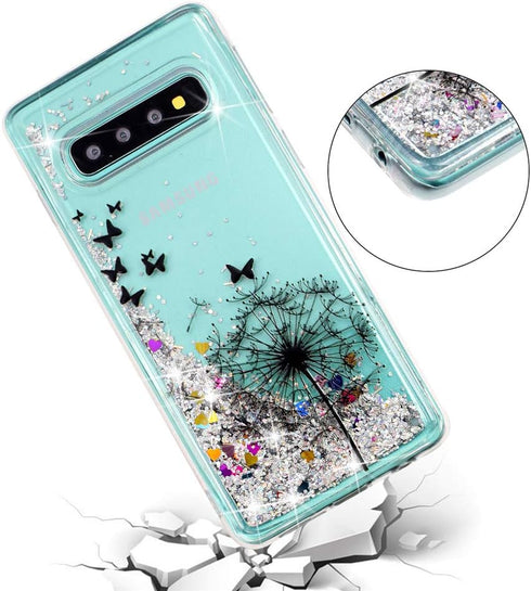 Case for Galaxy S10+ for Girl Glitter Liquid Sparkle Floating Shiny Quicksand Clear Soft TPU Silicone Shockproof Protective Bumper Thin Cover for ...