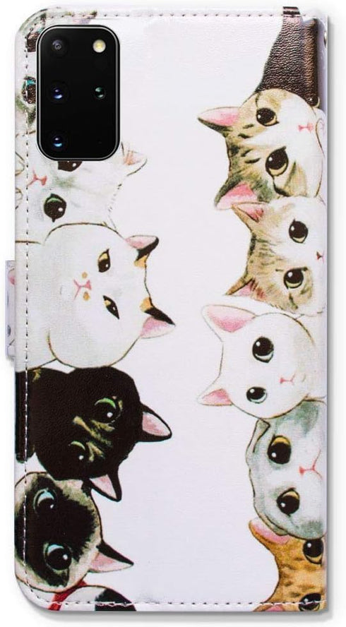 Case for Samsung S20 Plus, White Black Cute Cats Leather Flip Phone Case Wallet Cover with Card Slot Holder Kickstand for Samsung Galaxy S20 Plus ...