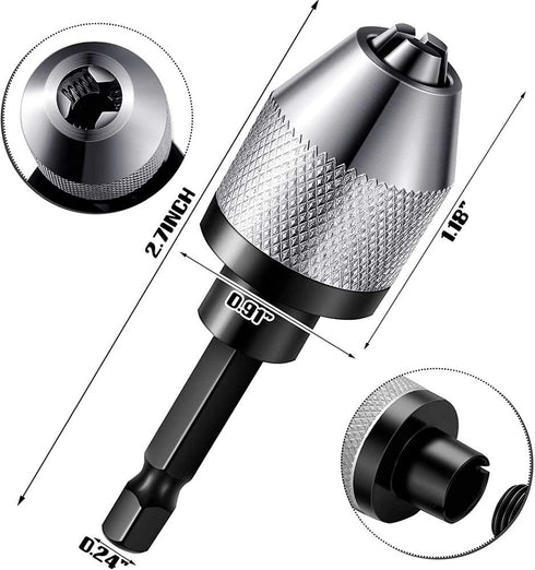 Fixinus 2 Pieces Keyless Drill Chucks - 1/4 Inch Hex Shank Drill Bit Adapter, Fast Change Converter Extension Screwdriver Drill Adapter for Impact...
