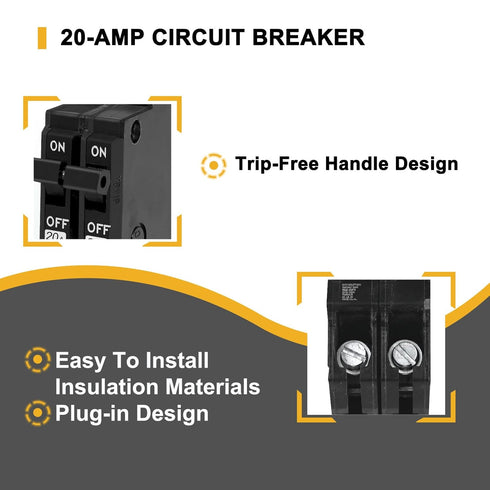 THQP220 Circuit Breaker, THQP220 2Pole Breaker,120/240V 20 Amp 10kAIC,Plug-in Mounting Type,includes Current limiting System, Protect Circuit Safe...
