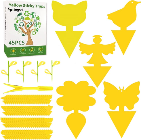 Yellow Traps 50 Pack Gnat Sticky Traps for Indoor/Outdoor House Plants Fungus Traps Insect Catcher for Mosquitoes, Plant gnat Sticky Traps (45?45+...