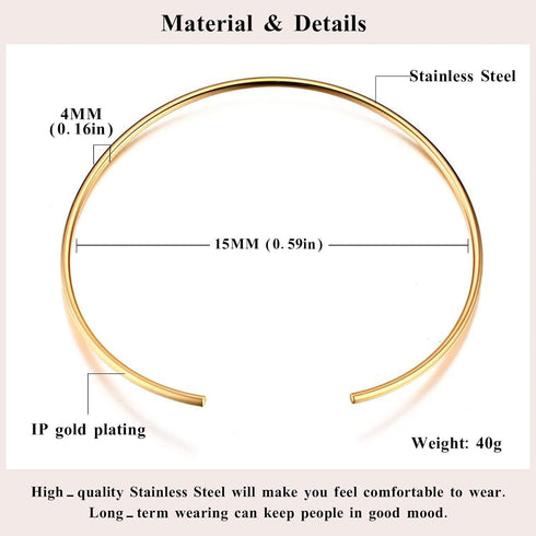 XinNuoShangMao Fashion Must-have Stainless Steel Gold Plated Metal Plain Cuff Chocker Collar Necklace for Women (golden)...