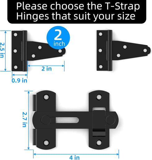 2 Inch T Strap Hinges, 2 Pack Tee Hinge, T-Gate Hinges, Gate Strap Hinges, Wooden Fences, Barn Door, Shed Doors,Cabinet Door,Pet house Door,Closet...