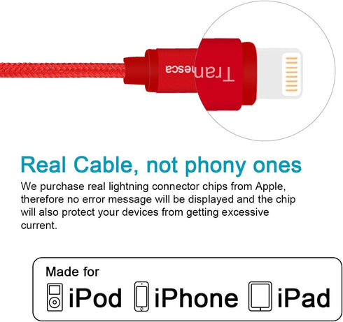 Dual USB Wall Charger and 6ft Charging Cable for iPhone 14 13 12 11 Pro Max, SE,Xs/Xs Max, XR/8/7/6S/6S Plus/6 Plus/6 and Samsung, LG, Moto - Red...
