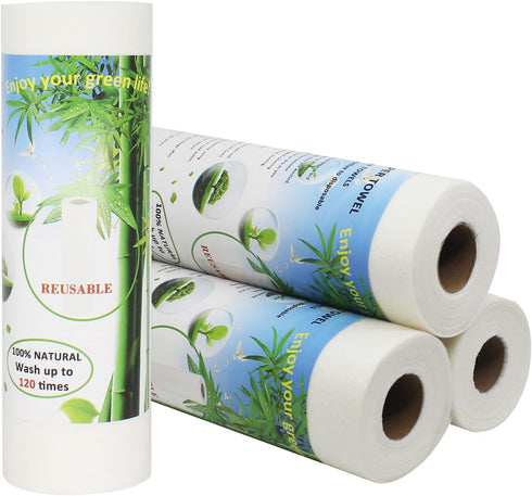 Bamboo Paper Towels Replacement 4 Rolls 80 Sheets Heavy Duty Machine Washable Reusable Paper Towels for Kitchen and Daily Use(11x12”, 4 Rolls)...