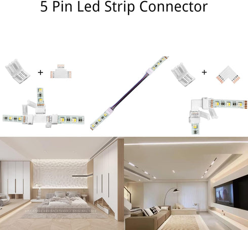 LED Strip Connector 5 Pin 10mm Kit Include L Shape and T Shape for 5050 RGBW Led Strip Lights...