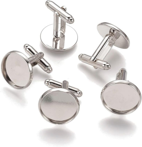 Pandahall 20pcs Brass Men's Cufflinks Cuff Button Cabochons Frame Tray Bezel Cufflink Blanks Setting Tray: 16mm/0.63inch Platinum...
