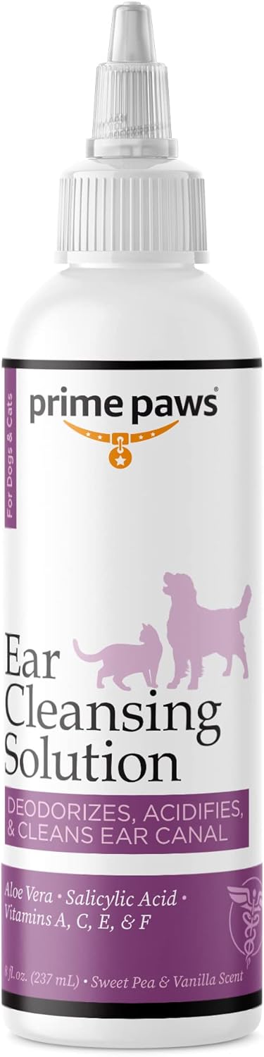Ear Cleansing Solution for Dogs and Cats - Pet Ear Cleaner Removes Odor & Wax - Deodorizing Dog Ear Cleaner Solution with Aloe & Vitamins - Sweet ...