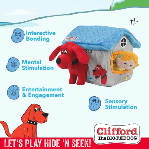 Clifford® Cozy House Puzzle Toys for Dogs | Hide and Seek Mentally Stimulating Toys for Dogs | 7.9" Plush Dog Toy, Extra Characters, Squeakers, Cr...