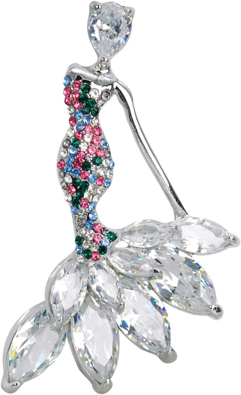 Gyn&Joy CZ jewelry Womens Crystal Rhinestone cubic zirconia Mermaid Brooch Pin...