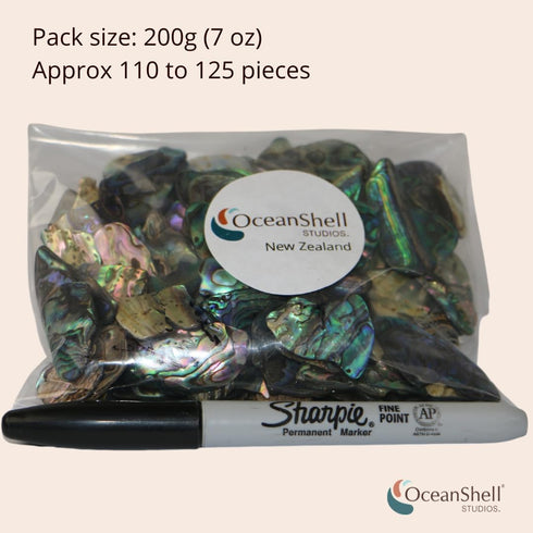 Abalone (P?ua) Shell Pieces-7.05oz Pack-for Crafts, Jewelry Making, Resin Art, Inlay, Home Decorations, Fishtank Supplies, DIY Projects - Satin, S...