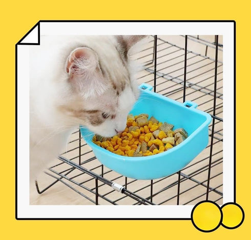 2 PcsRabbit Food Water Bowl, Guinea Pig Plastic Food Basin Dish, Chinchilla Hanging Portable Feeding Bowl (Pink and Blue)...