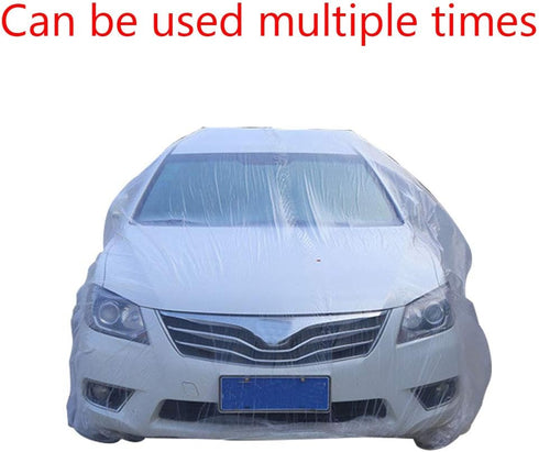 ESUPPORT Elastic Band Clear Plastic Disposable Universal Car Covers Rain Dust Garage Cover Waterproof Temporary 12ft X 22ft...