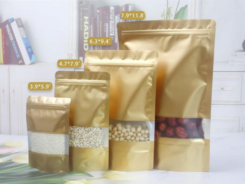 50 pcs Brown Smell Proof Bags 3.9x5.9 In Resealable Stand Up Food Storage Bags with Window Matte Foil Sealable Bags Pouches for Candy Coffee Sampl...