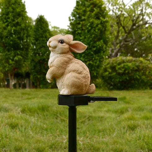 Rabbit Garden Ornaments Bunny Decor Solar Outdoor Statue Animal Lawn Yard Decorations Outside Stake Waterproof Patio Cute Brown Hare Figurines Lig...