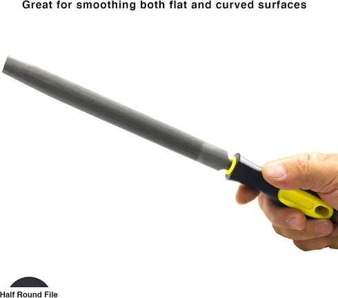 8 Inch Half Round Hand File with High Carbon Hardened Steel and Plastic Handle, Comfortable Anti-Slip Grip, for Shaping Metal, Wood, Ceramic, Leat...