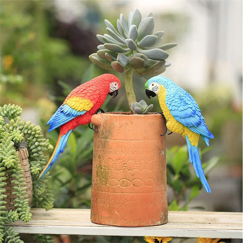 Resin Parrot Flower Pot Hugger Decorations,Parrot Animal Sculpture Hanging Realistic Parrot Garden Ornament for Patio Yard Balcony Lawn Figurine T...