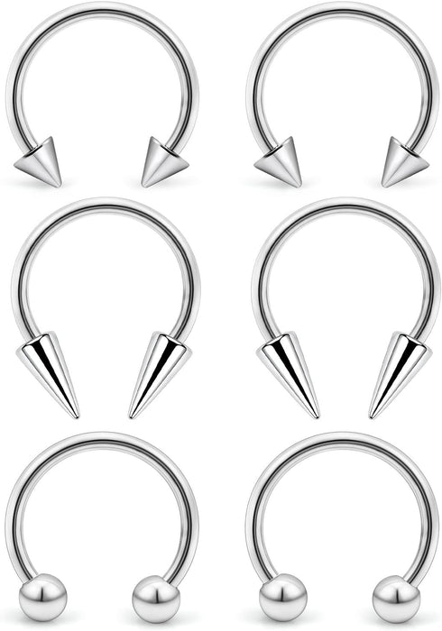 6Pcs Septum Rings 16G Surgical Steel Snake Bite Jewelry Long Spike Horseshoe Lip Rings Smiley Piercing Jewelry for Women Men 8mm 10mm...