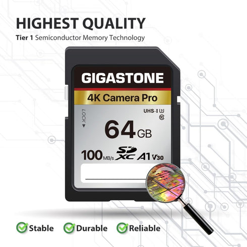 Gigastone 64GB SD Card V30 SDXC Memory Card High Speed 4K Ultra HD UHD Video Compatible with Canon Nikon Sony Pentax Kodak Olympus Panasonic Digit...