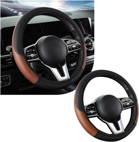 Car Steering Wheel Cover, 15 Inch Leather Breathable Auto Steering Wheel Protector, Comfortable Non-Slip Vehicle Steering Wheel Covers, Universal ...
