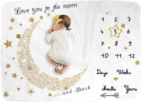 Baby Monthly Milestone Blanket for Boy and Girl,Monthly Blanket for Baby Pictures,Baby Photo Blanket for Newborn (Golden Moon, 40" x 60")...