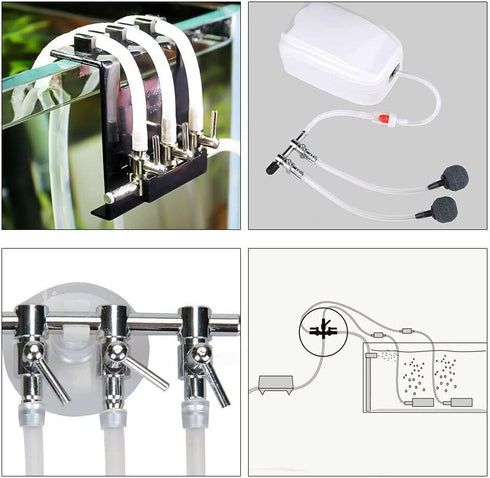 Aquarium Air Pump Splitter 7 in 1 Set 2-Way Air Flow Control Lever Valve & 2 Non-Return Check Valves & 4 Suction Cups for Fish Tank Airline Air Tu...