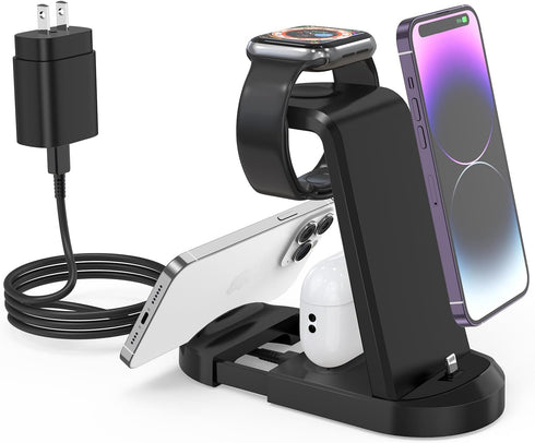 3 in 1 Charging Station, 25W Fast Charger Station Stand for iPhone 14/13/12/11/Pro/Max and Apple Watch,Charging Stand Dock for AirPods,Charger Mul...