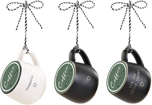 DEMDACO Thankful Black and White 4 x 3 Stoneware Coffee Pod Mug Ornaments Set of 3...