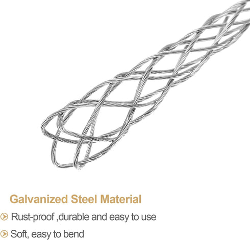 MECCANIXITY Cable Pulling Grip for Light & Heavy Cable(d:6-9mm,Silver) 33cm,1.1FT Wire Mesh Puller Socks Grip Double Head Galvanizing Steel Wire G...