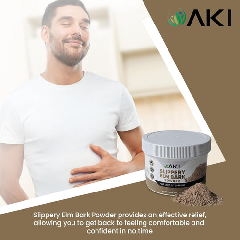 AKI Slippery Elm Bark Powder - Plant-Based Protein, Soothing Remedy for Digestive Wellness & Throat Comfort - Vegan-Friendly, Gluten-Free, Non-GMO...