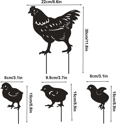 4Pcs Metal Chicken Garden Stakes, Decorative Hen and Chicks Yard Stakes, Metal Animal Yard Decor, Chicken Art Silhouette Statue for Lawn Patio Gaz...