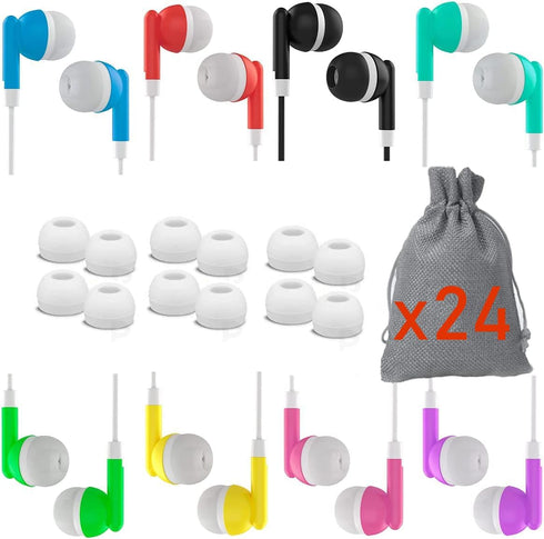24 Pack Kids Earbuds Wired Ear Buds Classroom corded Headphones Set Learning Earphones with microphone school Student headset Bulk for computer La...