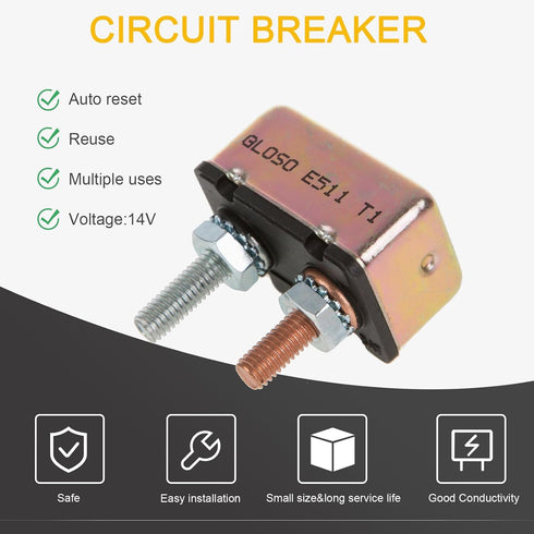GLOSO Circuit Breakers Stud Bolt Type for Truck Bus RV Automotive Motorcycle No Bracket Metal Cover Auto Reset (T1) - 1 Pack (50A) E511...