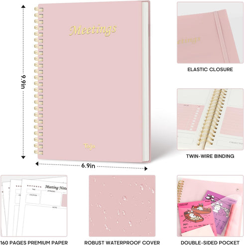 Meeting Notebook For Work Organization - Work Planner Notebook With Action Items, Agenda Planner For Note Taking, 160Pages (6.9" X 9.9") Project P...