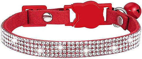 Rhinestones Dog Cat Collars with Bell Bling Pet Puppy Collars with Soft Velvet Crystal Collars Girl Jeweled Necklace (Red)...