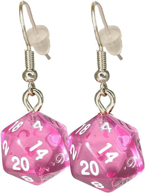 *Miniature* d20 Mini Dice Translucent Earrings (Pink)...