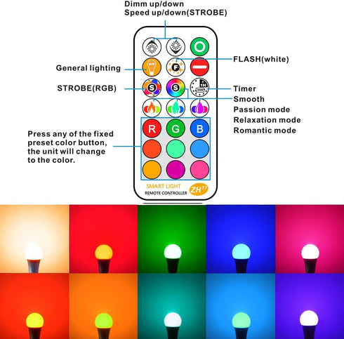 ILC LED Light Bulb 85W Equivalent, Color Changing Light Bulbs 2700K Warm White, Remote Control RGB 6 Modes, Timing, Sync, Dimmable E26 Screw Base ...